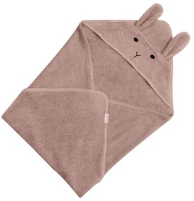 Asciugamano in cotone rosa-marrone con cappuccio 75x75 cm Rabbit - Kindsgut