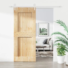 Porta Scorrevole Con Set Hardware 85x210 Cm Legno Massello Pino /