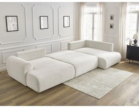 Divano angolare color crema allungabile (con penisola a sinistra/a forma di "U") con rivestimento in velluto a coste Lucien – Bobochic Paris