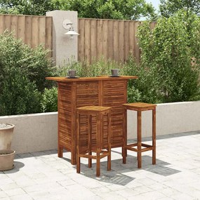 Set Tavolo E Sedia Da Bar 3 Pz İn Legno Massello Di Acacia /