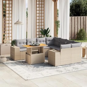 Set divano da giardino 9 pz con cuscini beige in polyrattan