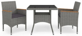 Set Mobili Da Pranzo Da Giardino 3 Pz Grigio Polyrattan Acacia /