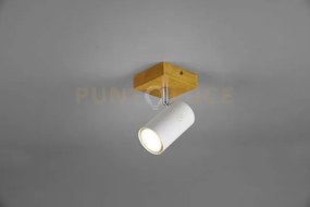 Marley base spot cilindro bianco base legno naturale h. 16cm 1 luce...