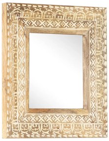Specchio Intagliato a Mano 50x50x2,6 cm in Massello di Mango