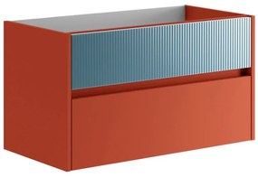 Mobile da bagno sotto lavabo Niwa paprika frontale in vetro blu pacifico laccato opaco L 89.5 x H 50 x P 45.5 cm 2 cassetti, lavabo non incluso