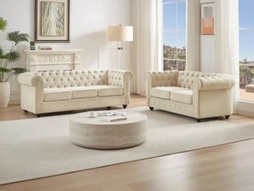 Divano 3 posti e 2 posti in Velluto Beige  - CHESTERFIELD