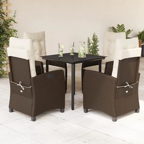Set da pranzo da giardino 5pz con cuscini in polyrattan marrone