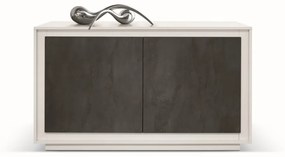 Credenza LAMPEDUSA in legno bianco frassinato, ante finitura acciaio ossidato, 140&#215;50 cm