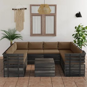 Set divani da giardino su pallet 9 pz con cuscini massello pino