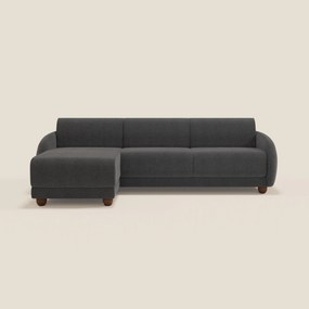 Giglio divano letto angolare con materasso alto 18 cm e penisola contenitore in morbido bouclé impermeabile T07 antracite