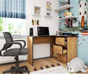 Scrivania Angolare 124 Cm Destra 3 Cassetti Quercia Effetto Legno Artika