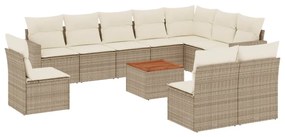 Set divani da giardino 11 pz con cuscini beige in polyrattan