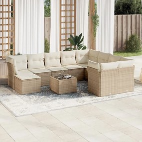 Set divani da giardino 11 pz con cuscini beige in polyrattan