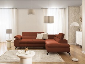 Divano angolare color terracotta (con penisola a destra/a L) con rivestimento in ciniglia Marbeya – Ropez