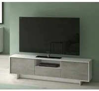 Mobile Porta TV Darrighin, Supporto per televisione da salotto, Credenza bassa da soggiorno a 2 ante e 1 cassetto, 100% Made in Italy, 170x42h48 cm, Bianco e Cemento