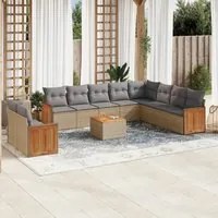 Set Divani da Giardino 11 pz con Cuscini Beige in Polyrattan 3260204