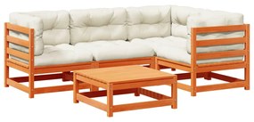 Set divani giardino 5pz con cuscini marrone cera massello pino