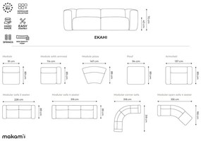 Divano burgundy con rivestimento in velluto 228 cm Ekahi – Makamii
