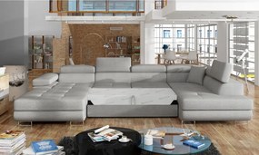 Divano angolare grigio chiaro allungabile/con contenitore (con penisola a destra/a U) Rodrigo – ELTAP