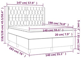 Giroletto a Molle con Materasso Blu Scuro 140x190 cm in Velluto