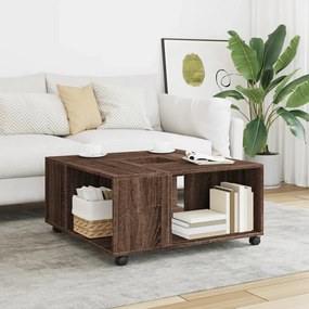 Tavolino Da Salotto Rovere Marrone 80x80x40cm Legno Multistrato /