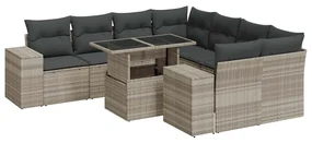 Set divano da giardino 9pz con cuscini grigio chiaro polyrattan