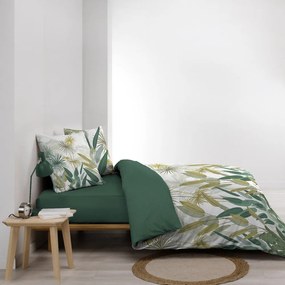 Set copripiumino e federa bianco/verde in cotone per letto matrimoniale ed esteso 240x220 cm Otika – douceur d'intérieur