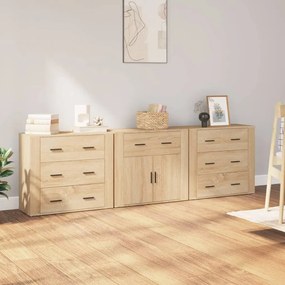 Credenze 3 pz rovere sonoma in legno multistrato