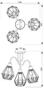Lampadario a plafone BERGEN 3xE27/60W/230V nero/oro