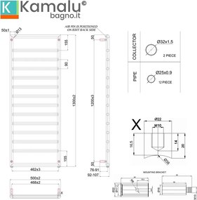 Termoarredo scalda salviette 1300x500mm colore nero opaco KAM-D7013N - KAMALU