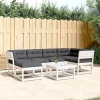 Set Divani Giardino 6pz con Cuscini Bianco Legno Massello Pino 3217036