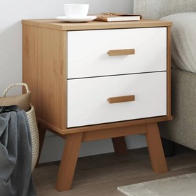 Comodino Olden Bianco E Marrone İn Legno Massello Di Pino /
