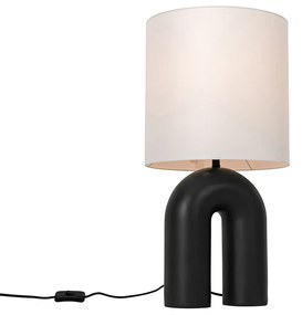 Lampada da tavolo scandinava nera con paralume in lino bianco - Lotti