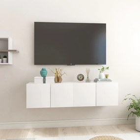 Mobili Porta Tv Pensili 2pz Bianco Lucido 60x30x30 Cm /