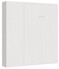 Letto matrimoniale francese a scomparsa 140 verticale Kentaro con colonna e pensili, Bianco Frassino / Colonna