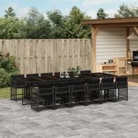 Set da Pranzo da Giardino 13pz con Cuscini Nero in Polyrattan 3211663