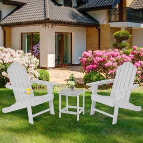 Costway Sedia Adirondack con porta bicchiere per giardino e spiaggia, Sedia per cortile resistente alle intemperie Bianco