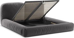 Letto matrimoniale imbottito grigio con contenitore con rete inclusa 180x200 cm Martina – Micadoni