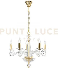 Lampadario epoque oro 5 luci attacco e14 65x140cm vetro trasparente