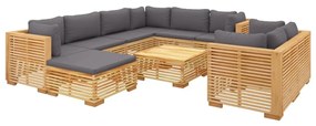 Set divani da giardino 10 pz con cuscini legno massello di teak