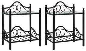 Comodini Set 2pz in Acciaio e Vetro Temperato 45x30,5x60cm Nero