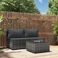 Set Divani da Giardino 3 pz con Cuscini in Polyrattan Grigio 319771