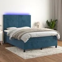 Letto a Molle con Materasso e LED Blu Scuro 140x200 cm 3136009