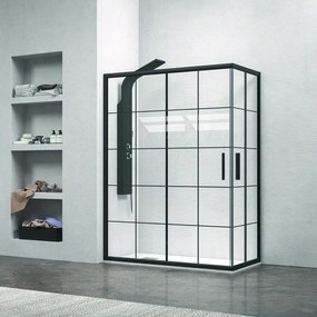 Kamalu - box doccia nero 110x100 vetro a quadrati neri nico-b1000