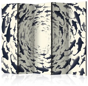 Paravento design Vortice di pesci II (5-parti) - animali marini su sfondo chiaro