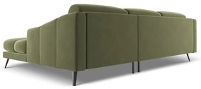 Divano angolare verde (con penisola a destra) con rivestimento in velluto Nalu – Makamii