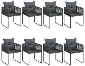 Set da pranzo da giardino 9 pz in rattan pvc nero e marrone