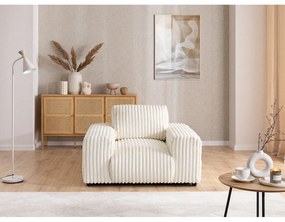 Poltrona color crema con rivestimento in velluto a coste Justin – Ropez