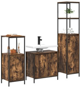 Set mobili bagno 3 pezzi  rovere affumicato - legno ingegnerizzato