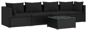 Set Divani da Giardino 5 pz con Cuscini in Polyrattan Nero